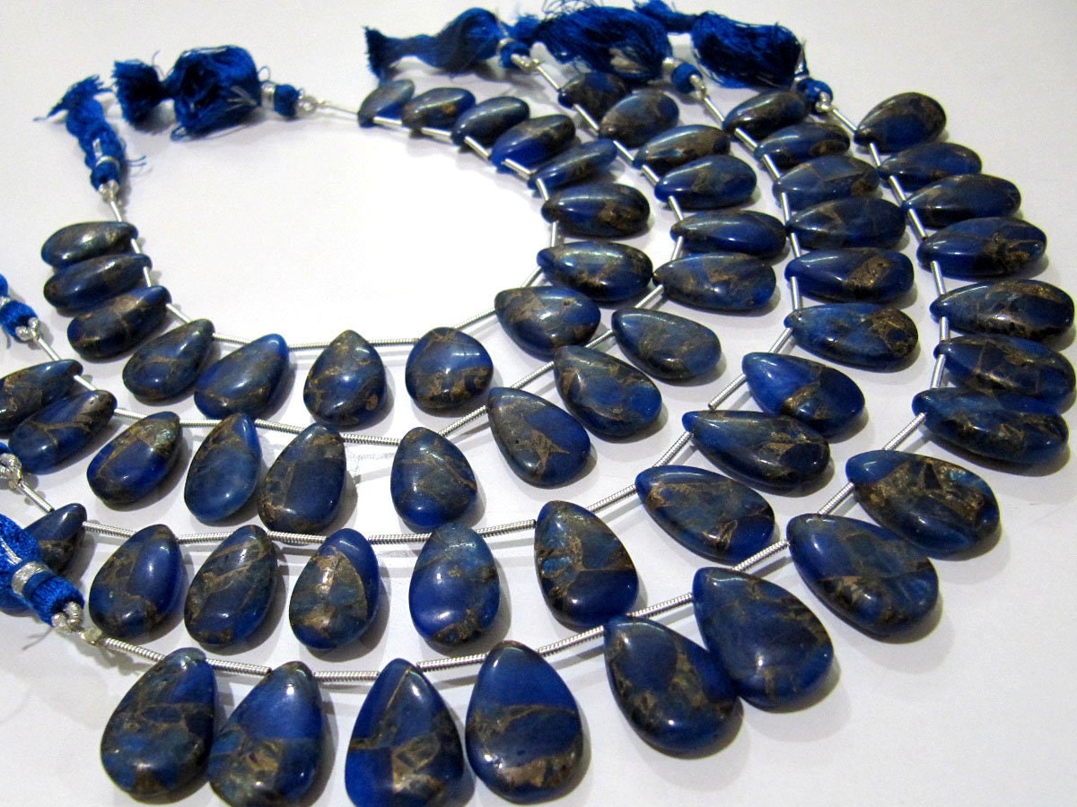 Blue Lapis Oyster Copper Turquoise Pear Shape Smooth Plain Size 10x16To12x20mm Blue Color shaded Beads Strand 8 inches Long Sold Per Strand