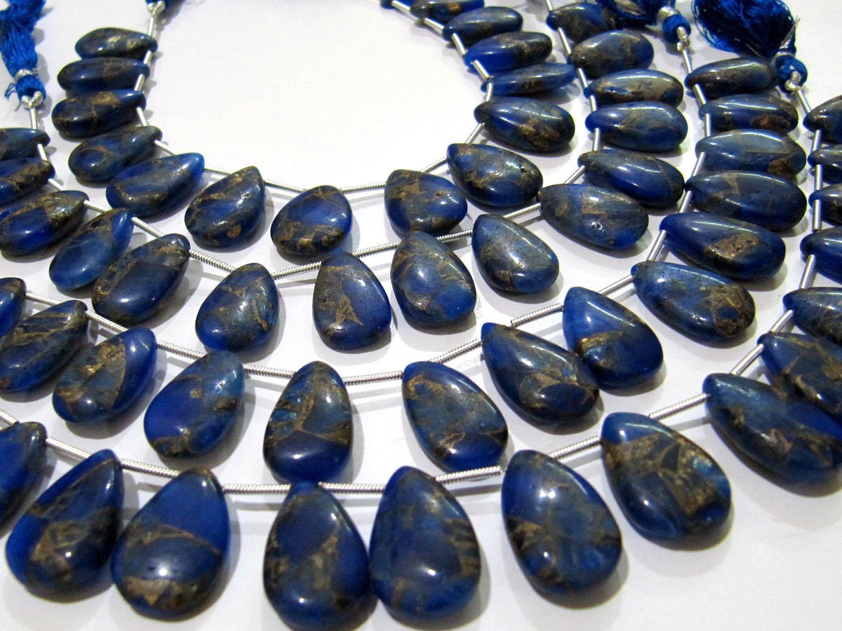Blue Lapis Oyster Copper Turquoise Pear Shape Smooth Plain Size 10x16To12x20mm Blue Color shaded Beads Strand 8 inches Long Sold Per Strand