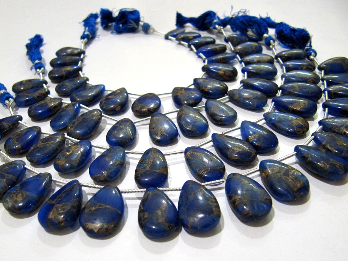 Blue Lapis Oyster Copper Turquoise Pear Shape Smooth Plain Size 10x16To12x20mm Blue Color shaded Beads Strand 8 inches Long Sold Per Strand