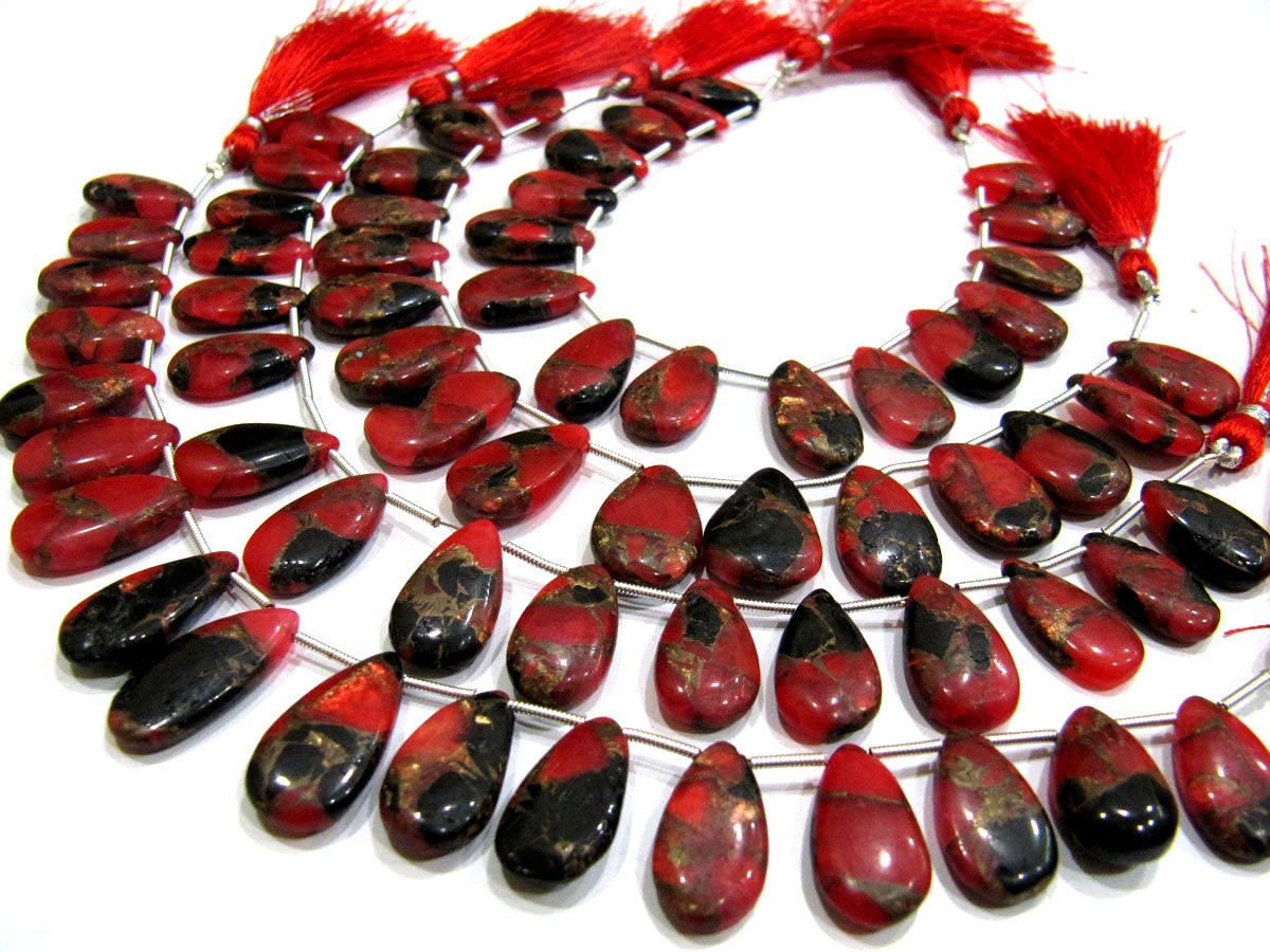 Red Oyster Copper Turquoise Pear Shape Smooth Plain Size 10x16 To 12x20mm Red Color shaded Beads Strand 8 inches Long Sold Per Strand