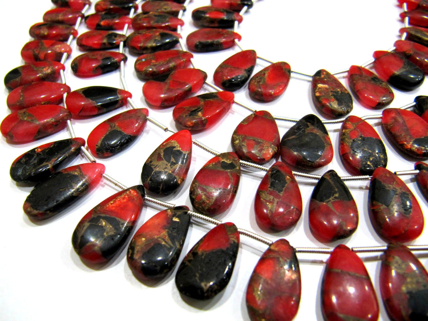 Red Oyster Copper Turquoise Pear Shape Smooth Plain Size 10x16 To 12x20mm Red Color shaded Beads Strand 8 inches Long Sold Per Strand