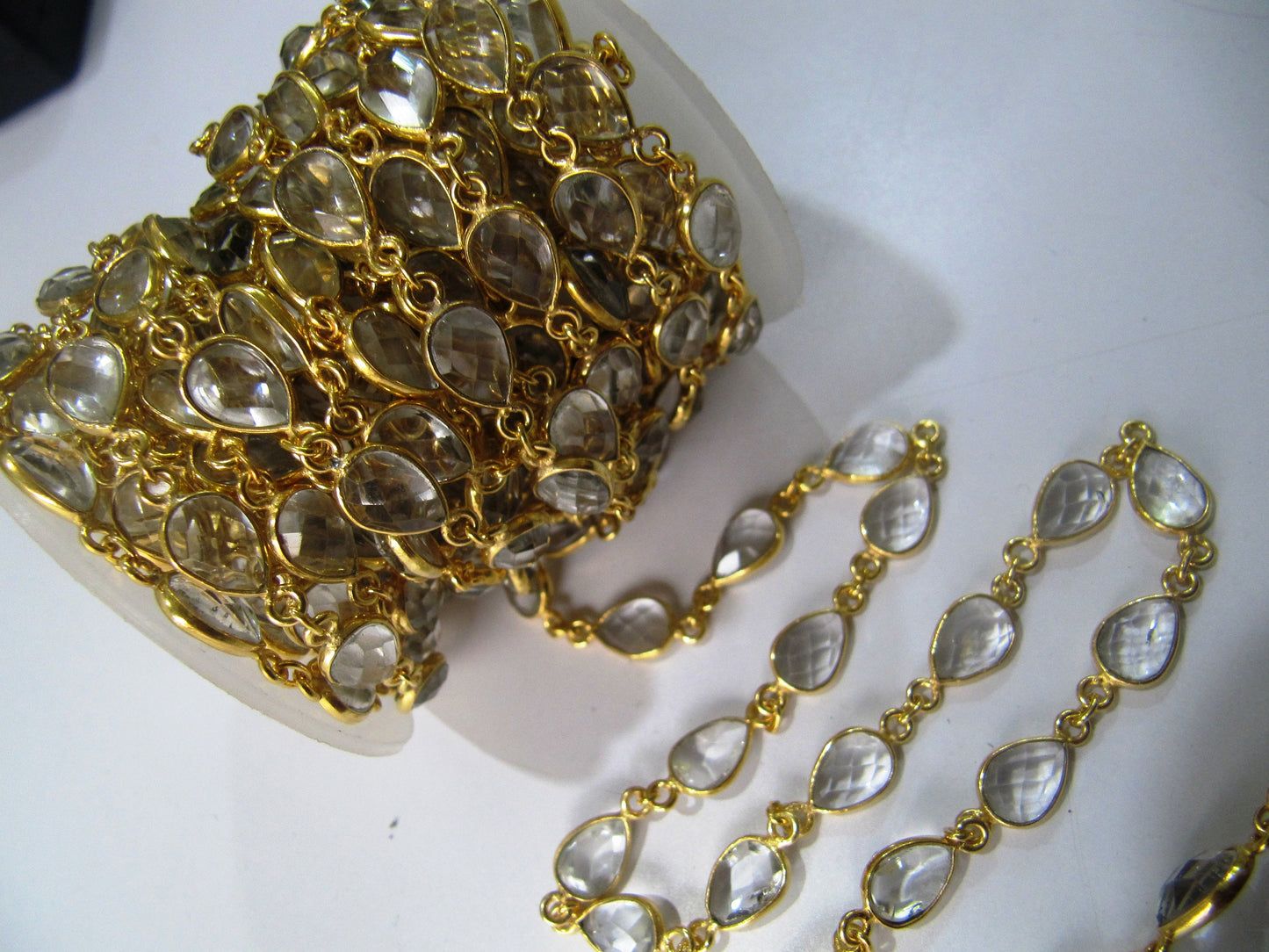 Natural Rock Crystal Quartz Pear Shape 10x15 mm Bezel Connector Chain Sold Per Foot High Quality Wholesale Prices Jewelry Handmade chain