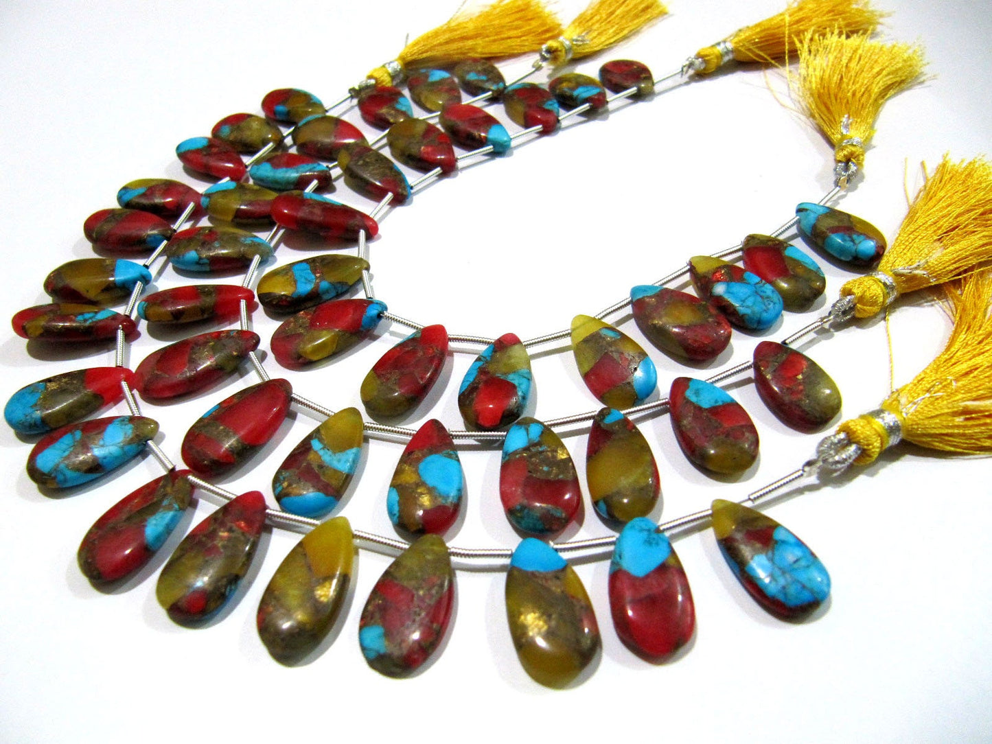 Multi Oyster Copper Turquoise Pear Shape Smooth Plain Size 10x16 To 12x20mm Multi Color shaded Beads Strand 8 inches Long Sold Per Strand