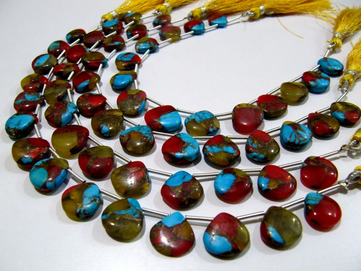 Natural Oyster Turquoise Heart Shape Smooth Plain Size 12mm Multi Color Gemstone Beads Strand 8 inch Long Sold Per Strand Wholesale Price