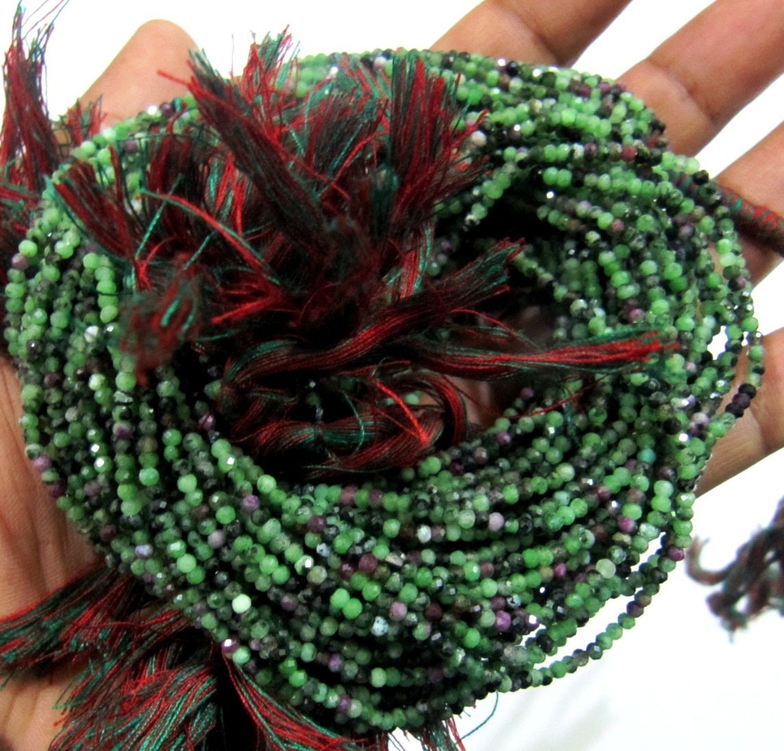 Natural Genuine Ruby Zoisite Rondelle Faceted Beads Size 2-2.5mm Size Strand 13 inches Gemstone Beads Sold Per Strand Jewelry Making Beads