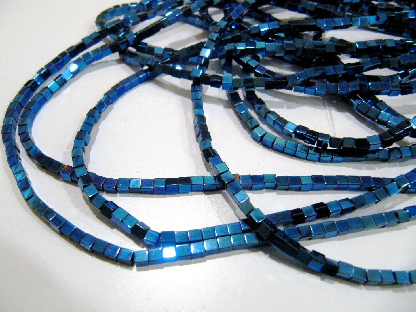 AAA Quality Royal Blue Color Hematite Cube Beads Box Shape Hematite Beads 2mm Size Strand 15-16 inch long Wholesale Prices