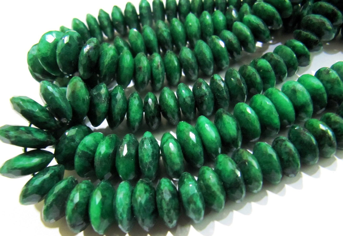 Natural Emerald German Cut Rondelle Faceted Beads 8to12 mm Strand 4 inches Long Best Quality Precious Beads Graduated Beads Wholesale Price