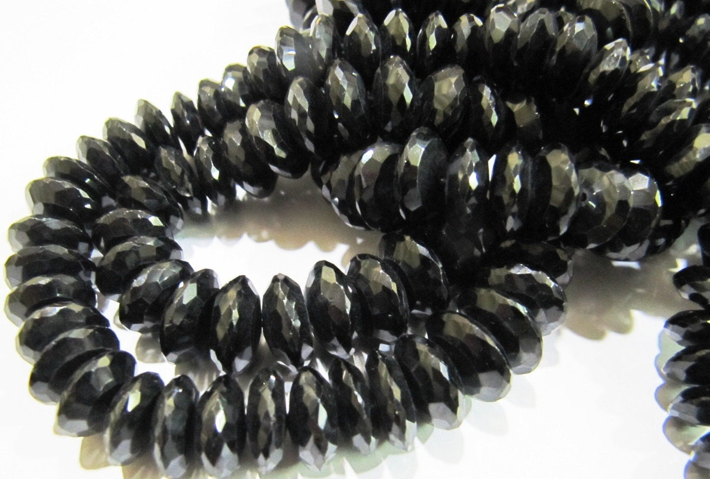 Natural Black Spinel German Cut Rondelle Faceted Beads 8to12 mm Strand 8 inches Long Best Quality Graduated Beads Wholesale Price