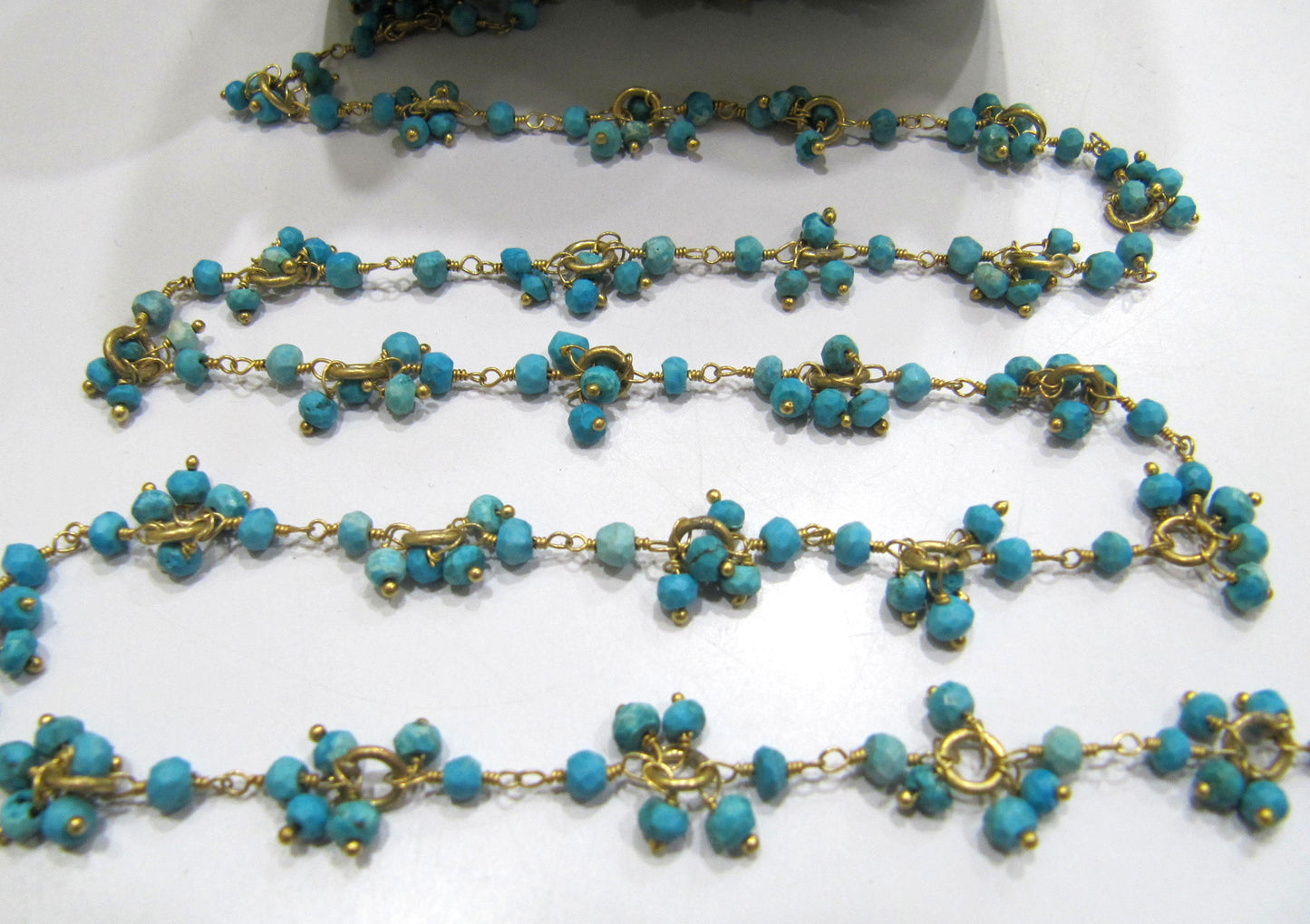 Natural Turquoise magnesite Rondelle 3-4mm Faceted Beaded Rosary Flower Cluster Chain Sold Per Foot High Quality Wholesale Prices