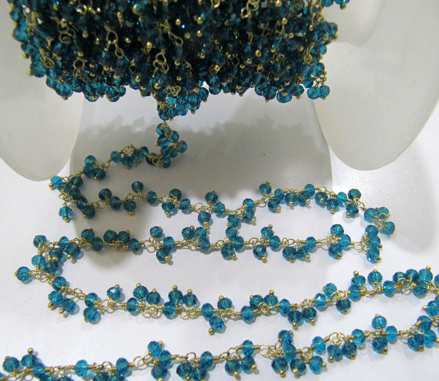 3-Feet London Blue Topaz Hydro Quartz Faceted Cluster Rosary Chain Size 3-4mm Wire Wrap Dangling Beaded Plated Wholesale Prices