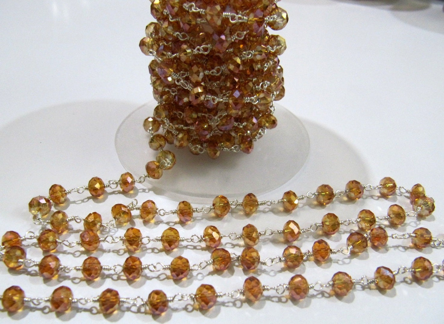 Peach Moonstone Hydro Quartz AB Mystic Coated Rondelle 6mm Faceted Beaded Rosary Chain Sold Per Foot High Quality Wholesale Price