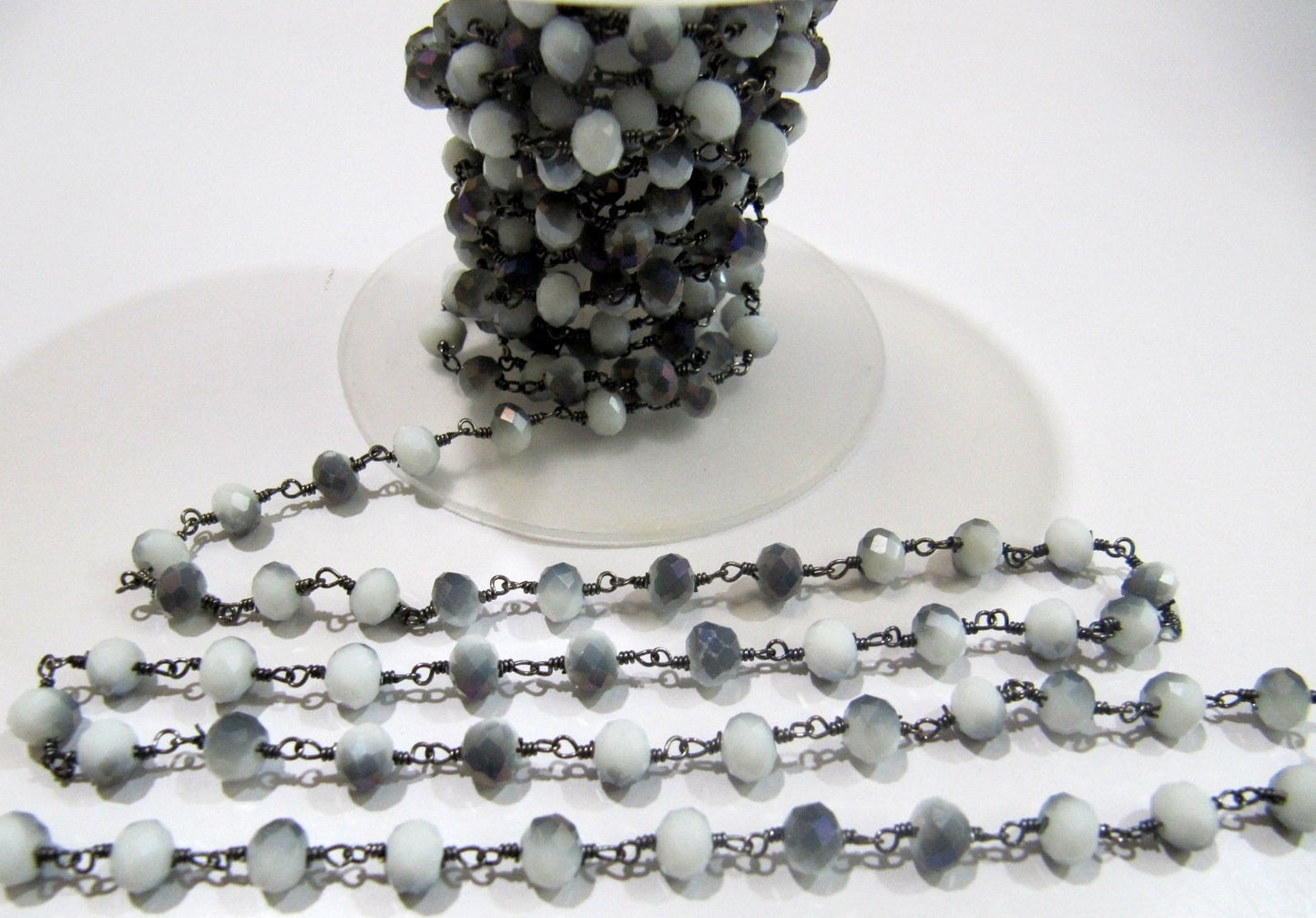 Shaded Grey Moonstone Rondelle 6 mm Briolette Faceted Beaded Rosary Chain Sold Per Foot High Quality Wholesale Prices Jewelry making chain