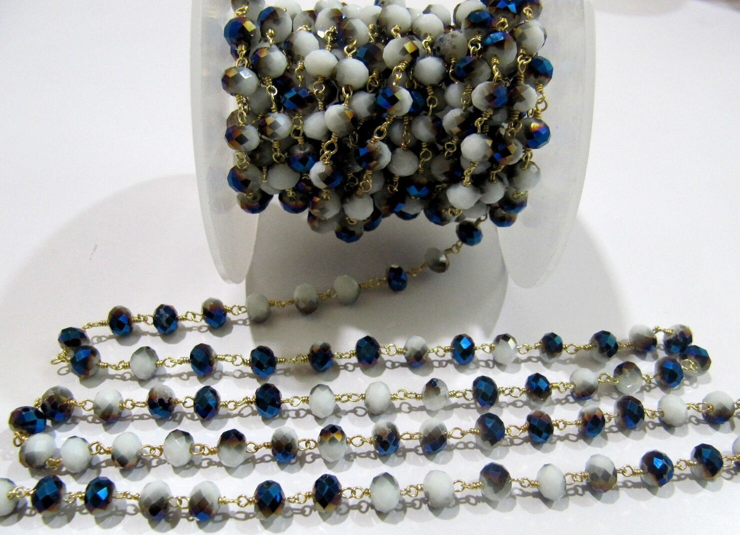 Shaded Blue Moonstone Hydro Quartz Rondelle 6mm Faceted Beaded Rosary Chain Sold Per Foot High Quality Wholesale Price Jewelry making chain