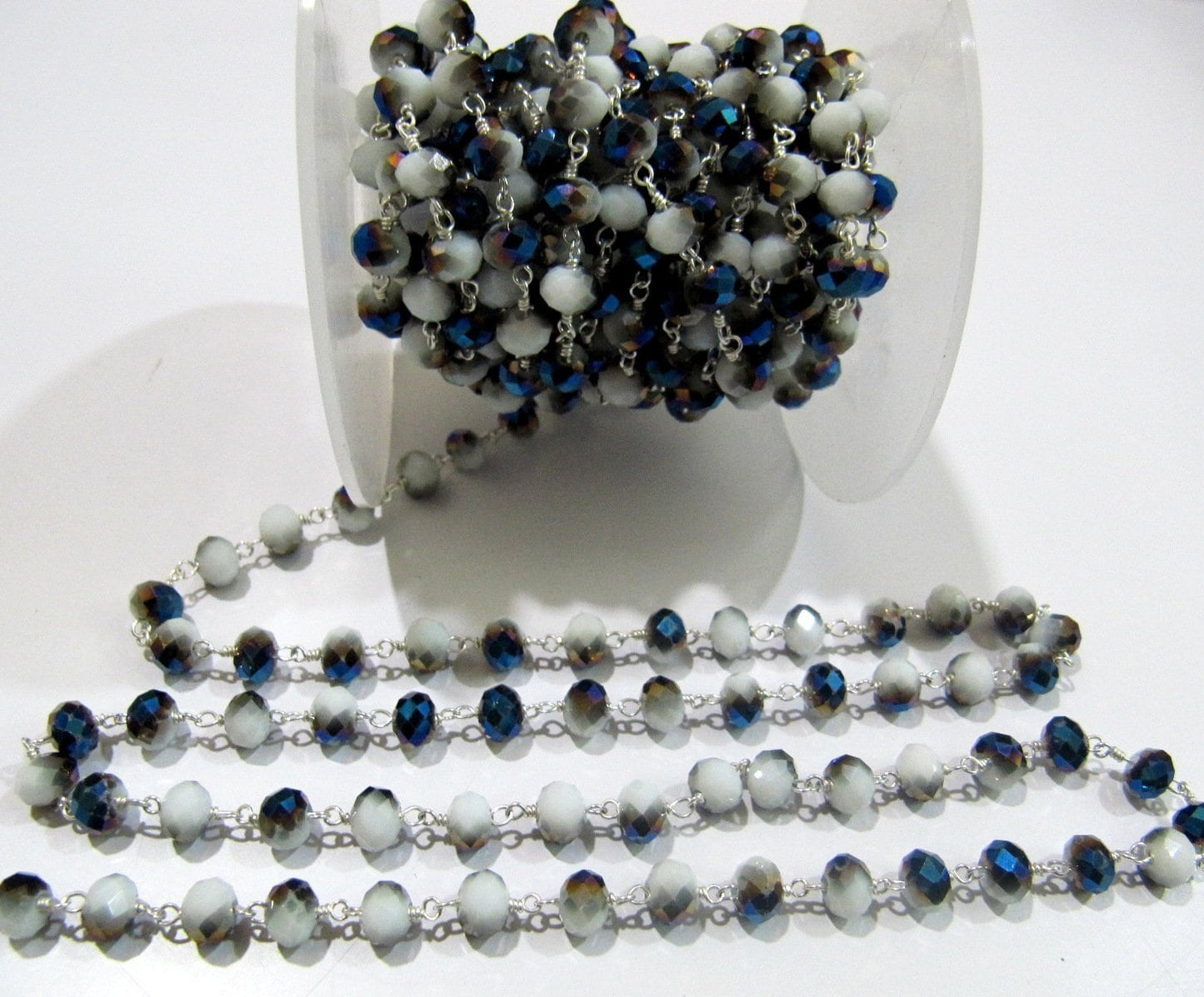 Shaded Blue Moonstone Hydro Quartz Rondelle 6mm Faceted Beaded Rosary Chain Sold Per Foot High Quality Wholesale Price Jewelry making chain