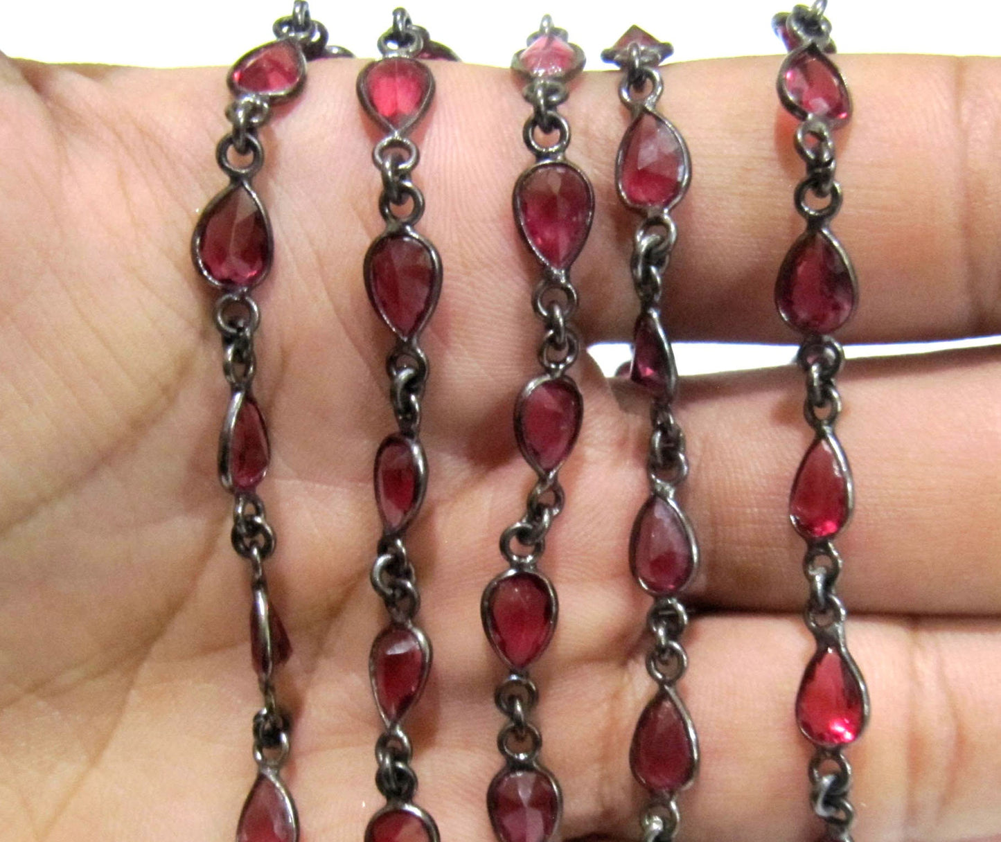 Ruby Quartz Pear Shape Size 6x8 mm Bezel Connector Plated Gemstone Chain Sold Per Foot High Quality Wholesale Prices Jewelry Making chain