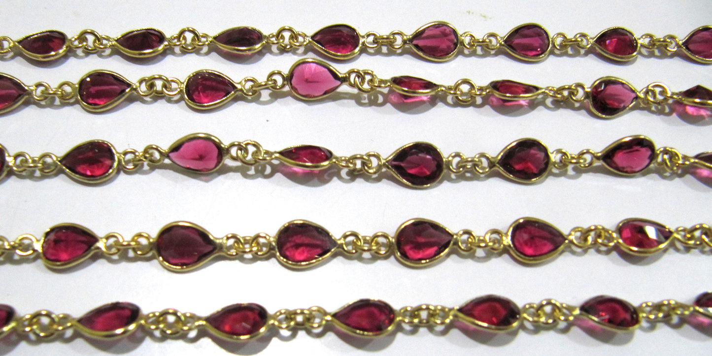 Ruby Quartz Pear Shape Size 6x8 mm Bezel Connector Plated Gemstone Chain Sold Per Foot High Quality Wholesale Prices Jewelry Making chain