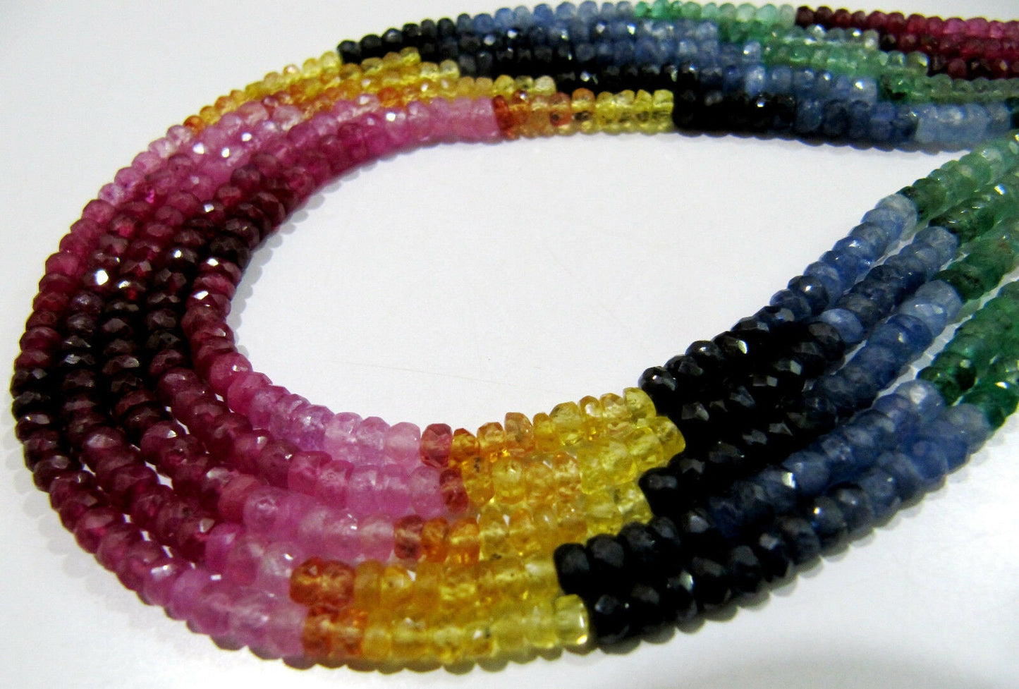 Natural Multi Genuine Precious Ruby Emerald Sapphire Beads Rondelle Faceted 3-4mm Size 16" long Wholesale prices jewelry making gemstone