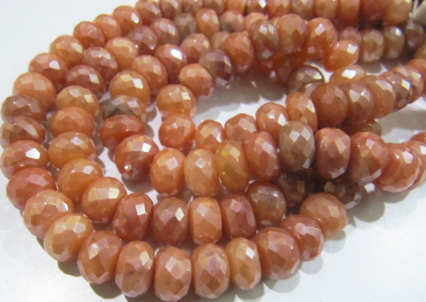 Natural Peach Silverite Rondelle Faceted Beads Mystic Coated 8-9mm Silverite Gemstone Beads Strand 8 inches Jewelry Making Beads