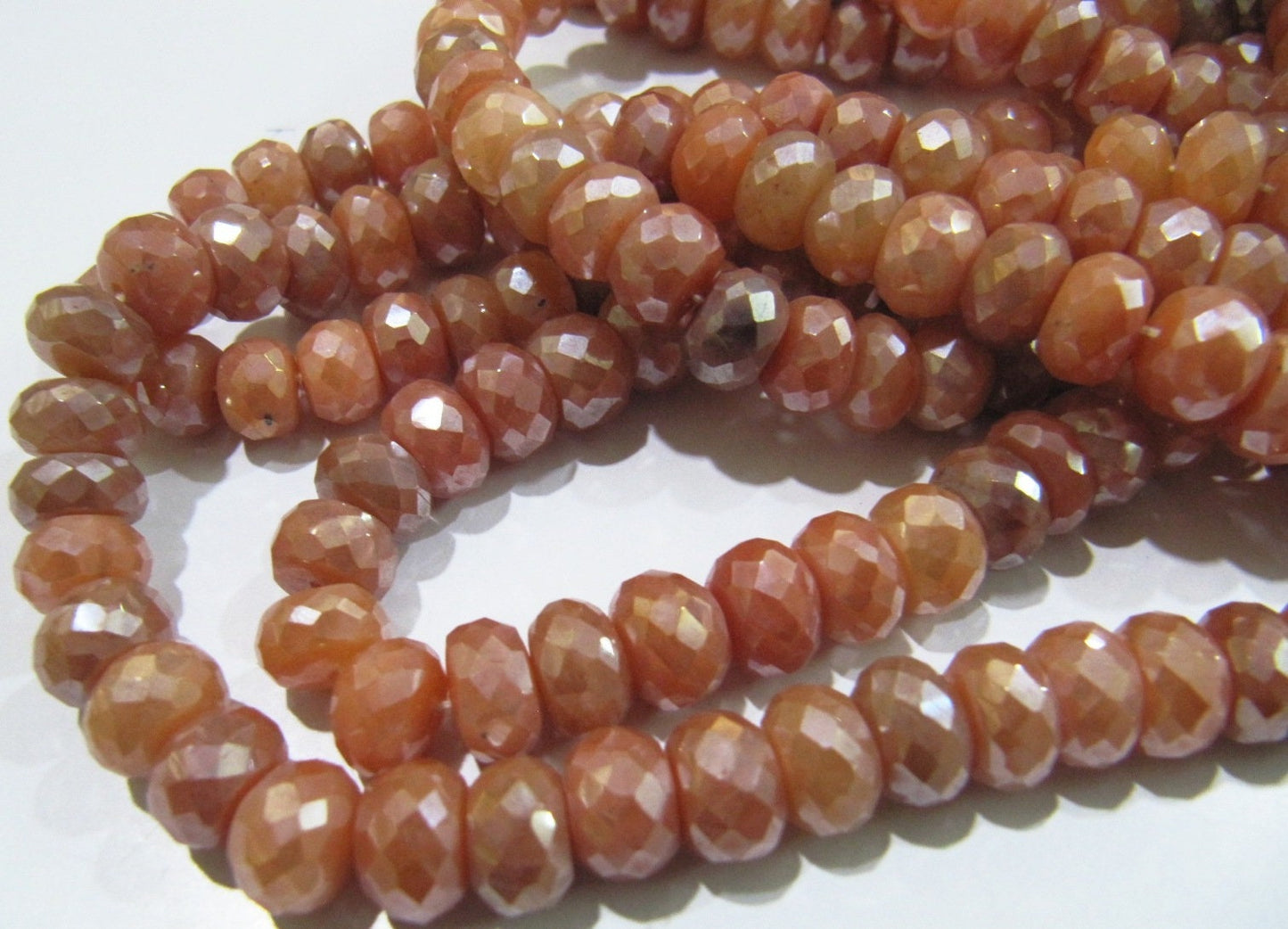 Natural Peach Silverite Rondelle Faceted Beads Mystic Coated 8-9mm Silverite Gemstone Beads Strand 8 inches Jewelry Making Beads