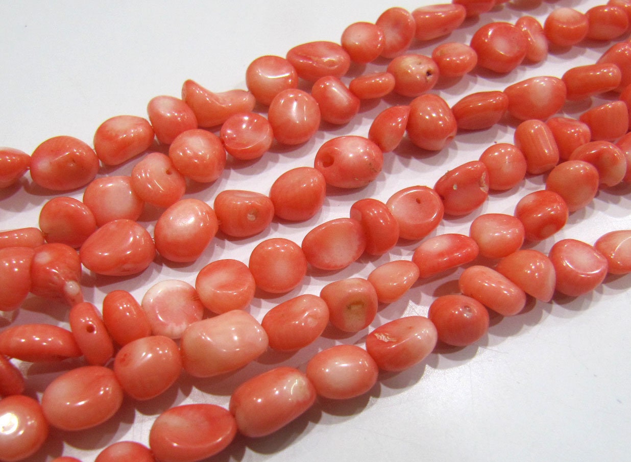 Natural Pink Coral Nugget Free Shape Tumbled 6mm To 8mm Beads Strand 16 Inches Long Jewelry Making Beads Sold Per Strand Wholesale Prices