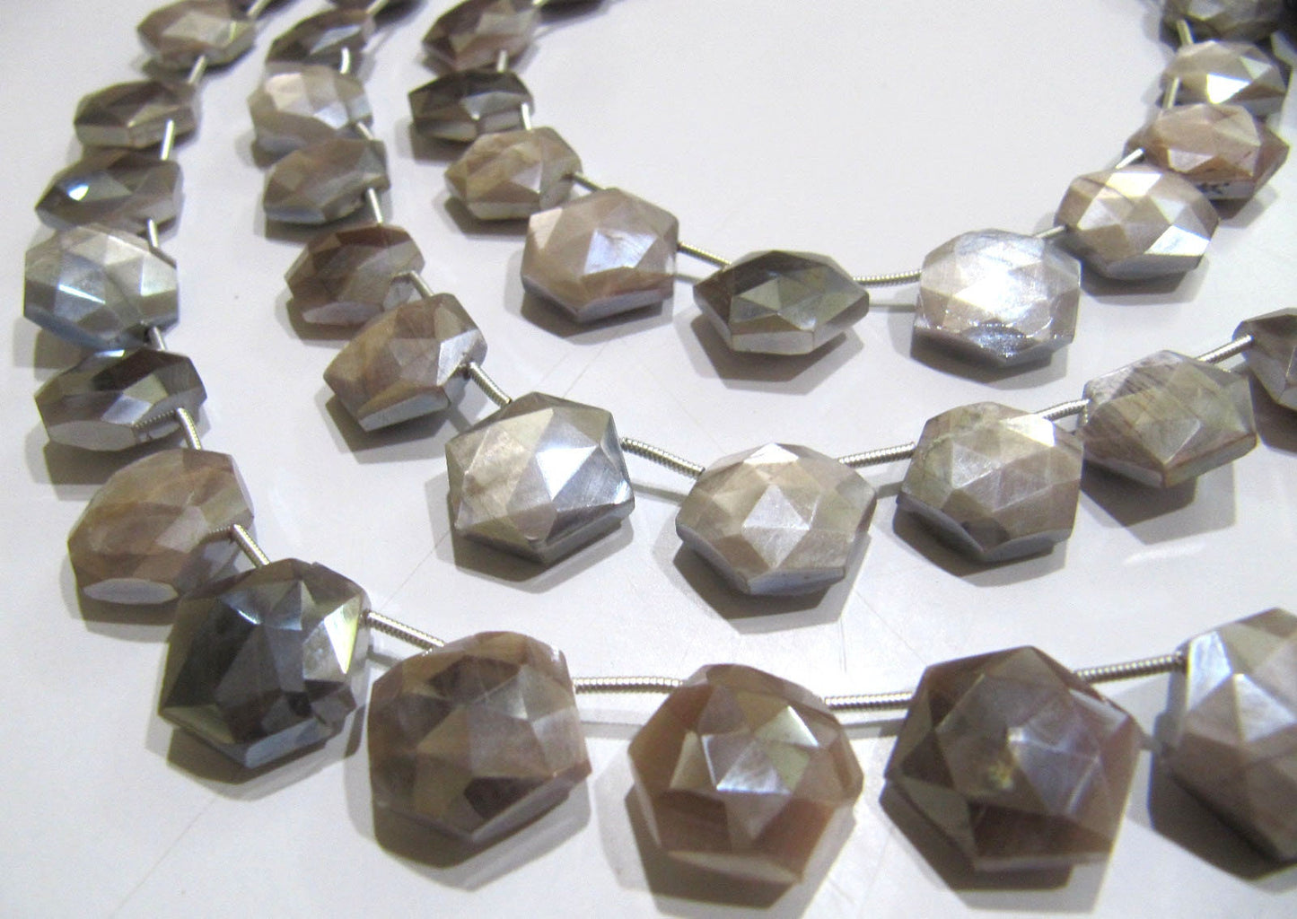 Natural Grey Moonstone AB Mystic Coated Hexagon Shape 14mm Gray color Beads Strand 10 Inches Long Jewelry Making Beads Sold Per Strand
