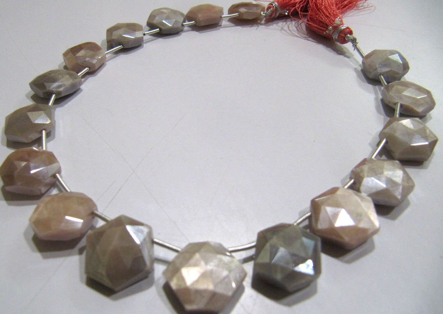 Natural Peach Moonstone AB Mystic Coated Hexagon Shape 14mm Beads Strand 10 Inches Long Jewelry Making Beads Sold Per Strand