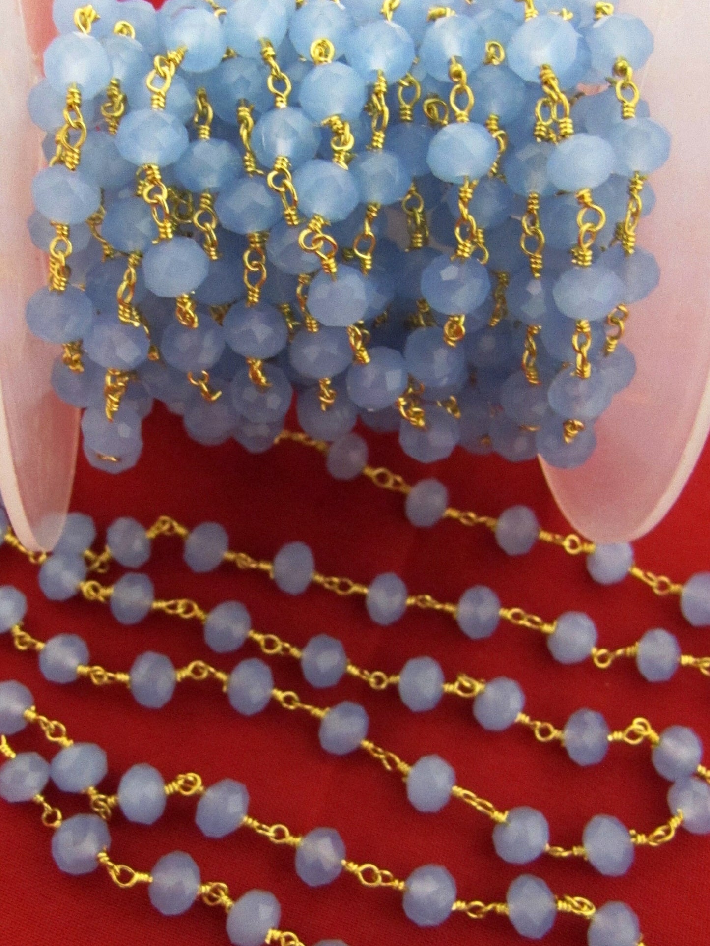 3- Feet Blue Chalcedony Rondelle 6mm Hydro Quartz Faceted Beaded Rosary Chain High Quality Wholesale Price Jewelry making chain