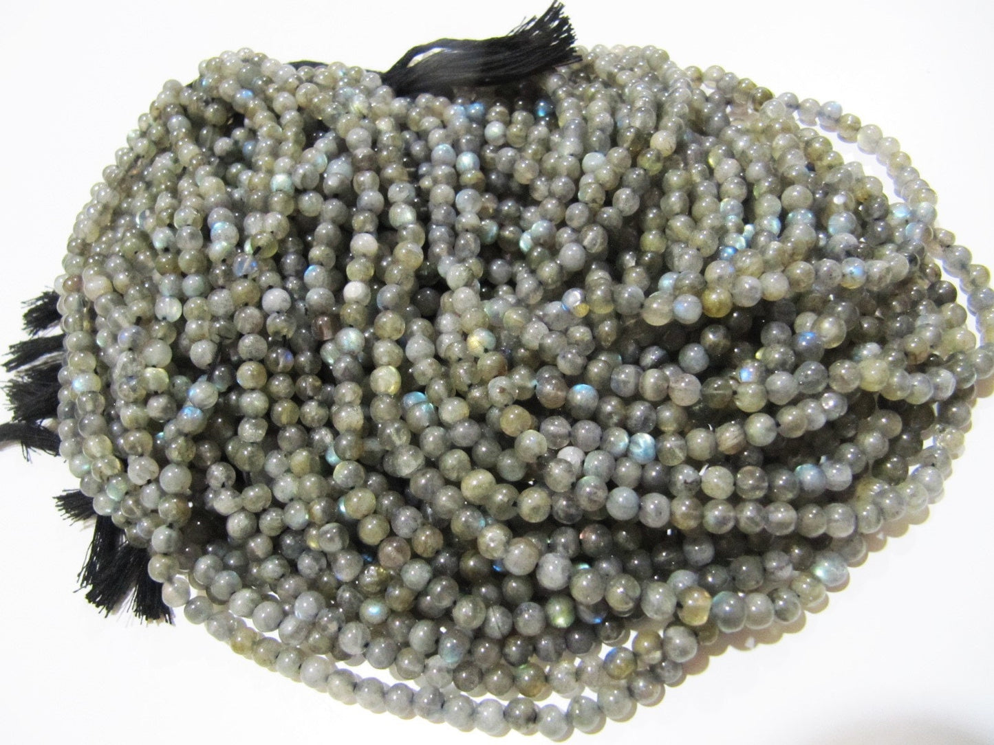 Natural Genuine Labradorite Round Smooth Beads 4mm, Strand 13 inch long, Black Rainbow Plain Beads 4mm Ball Shape in Wholesale prices