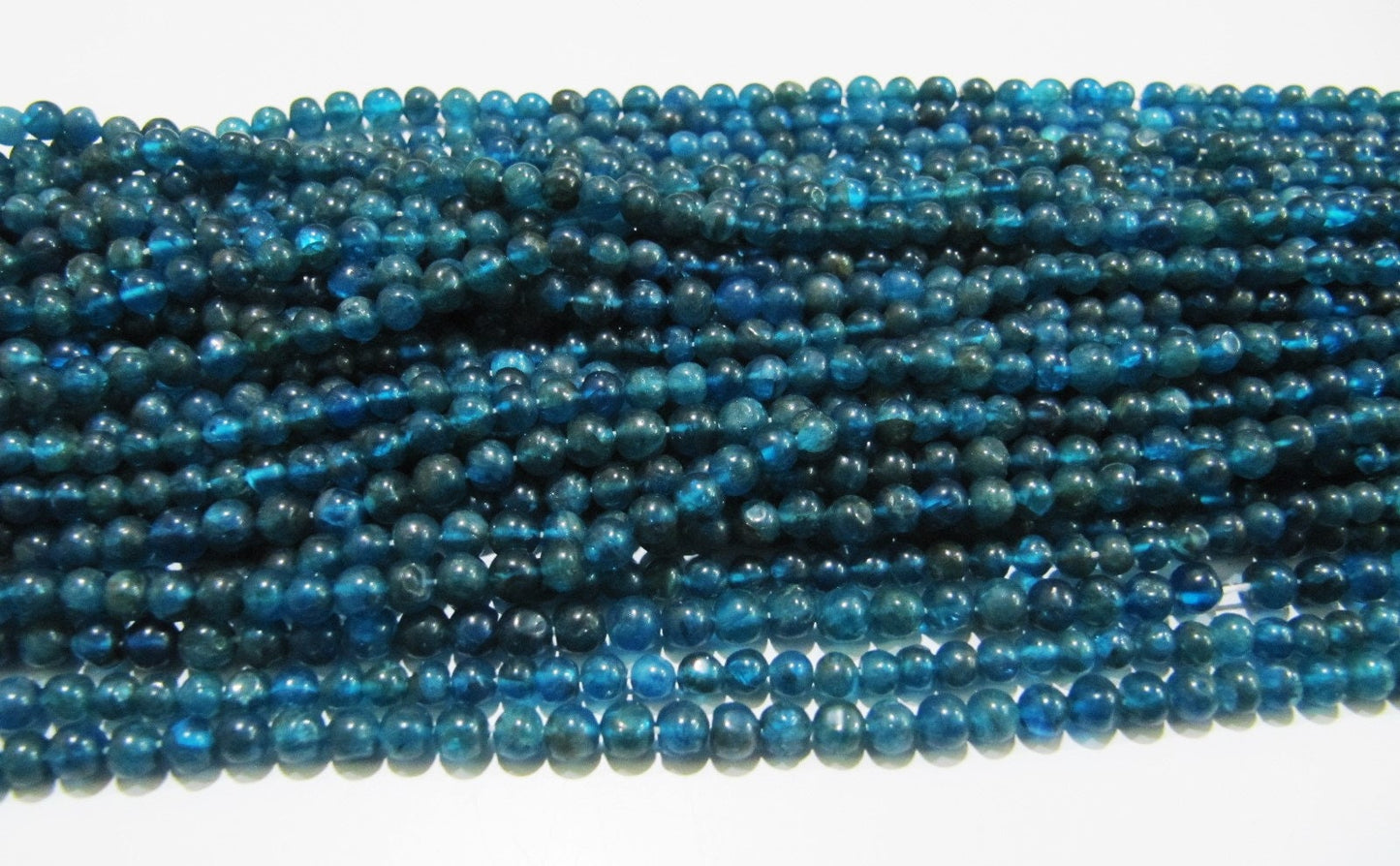 Natural Genuine Neon Apatite Round Plain Smooth 4-5mm Beads, Blue Color Beads For Jewelry Making Strand 13 Inches Long Sold Per Strand
