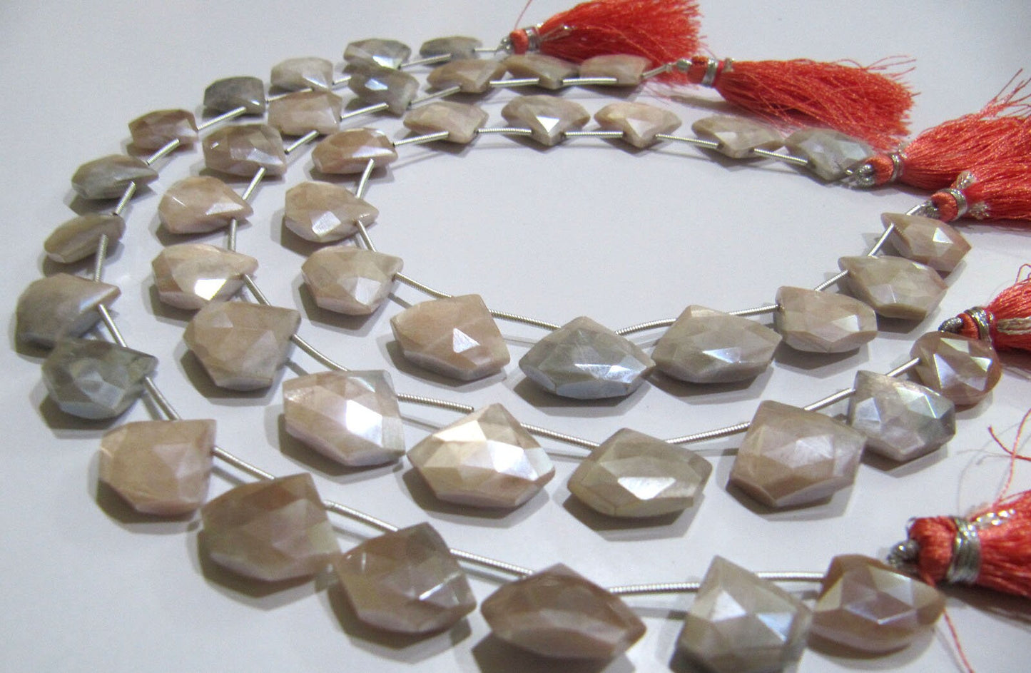 Natural Peach Moonstone AB Mystic Coated Diamond Shape 15-16 To 17-18mm Beads Strand 10 Inches Long Jewelry Making Beads Sold Per Strand