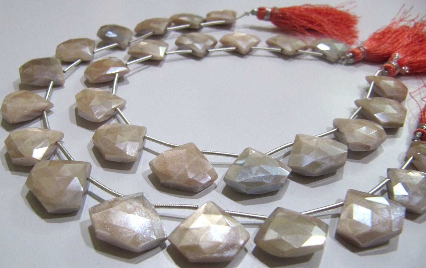 Natural Peach Moonstone AB Mystic Coated Diamond Shape 15-16 To 17-18mm Beads Strand 10 Inches Long Jewelry Making Beads Sold Per Strand