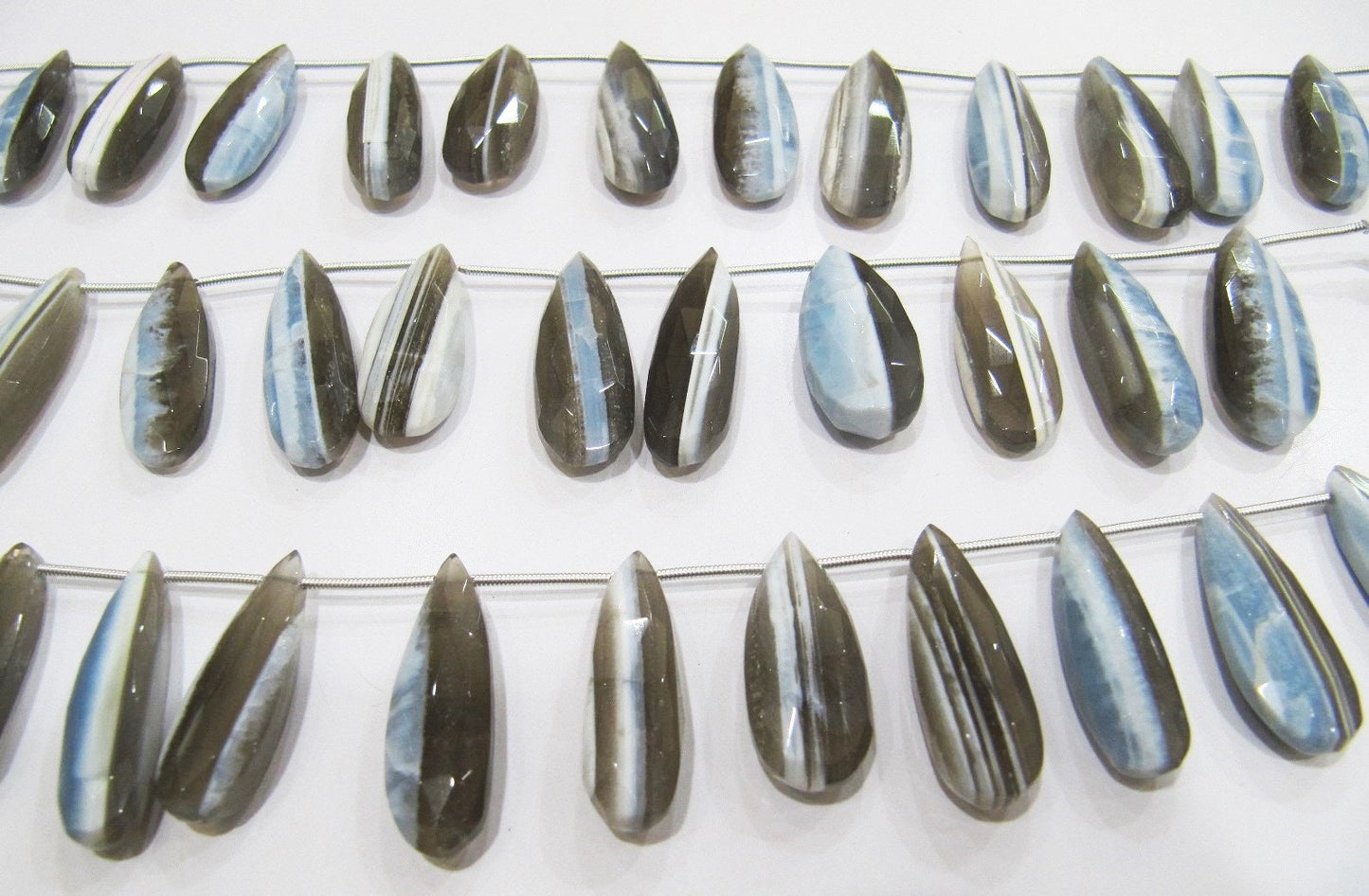 Natural Bio Opal Faceted Cut Pear Shape Briolette Drops, Flat Drops Beads, Beads Size Approx 10x22 To 11x25mm Strand 8 Inch long