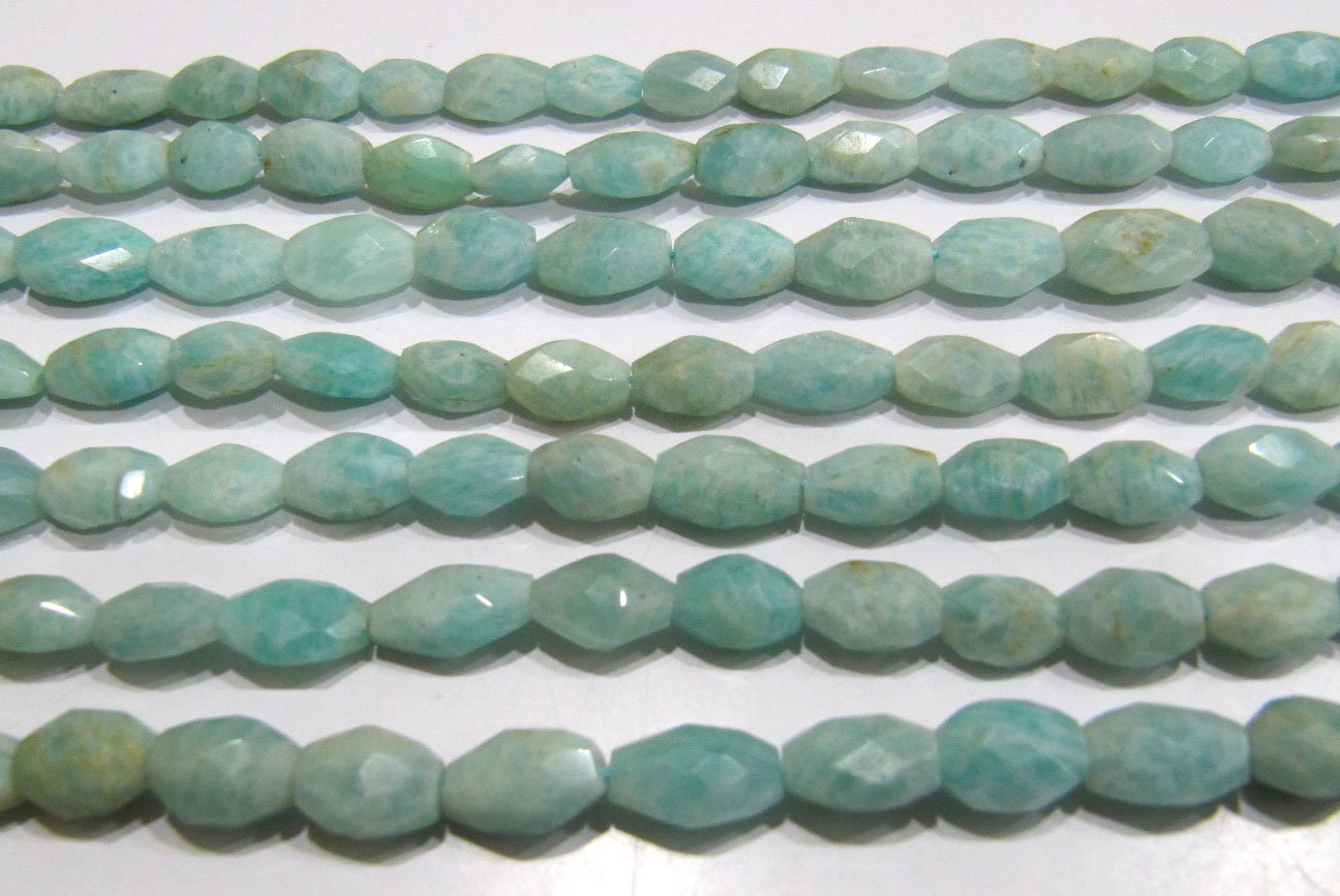Natural Amazonite Oval Faceted Briolette Beads Size 10mm to 12mm Light Green Color Mani Shape Gemstone Beads sold per Strand 13 Inches