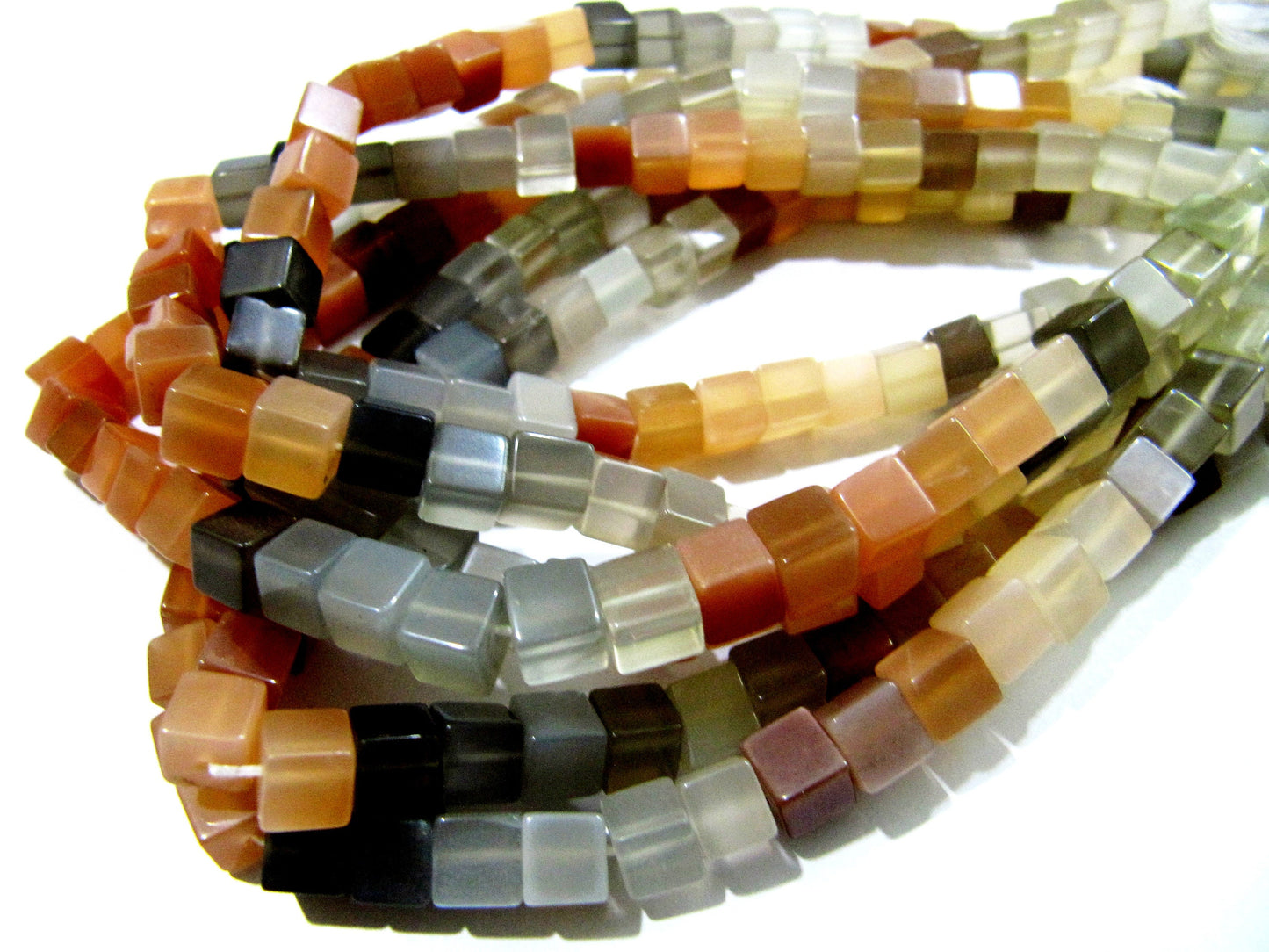 Natural Multi Moonstone Cube Beads 5-6mm Size Smooth Box Shape Beads Length 8 inches long Multi Gemstone Beads Wholesale Prices