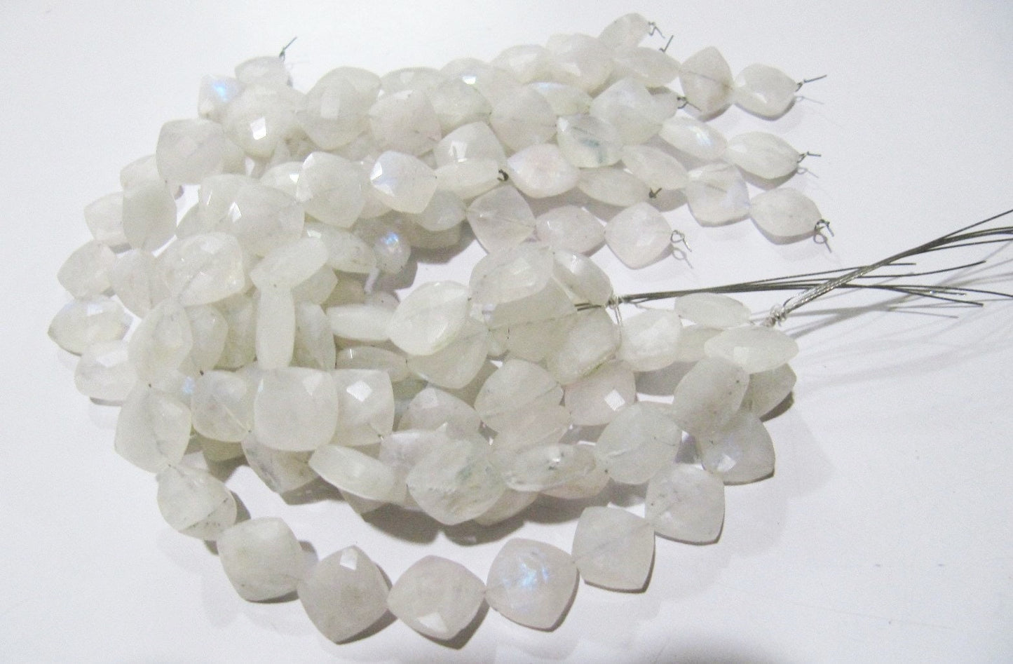 Natural White Rainbow Moonstone Cushion Shape Beads, Chiclets Faceted Cut Beads 11-12mm Strand 8" inch long Jewelry making beads