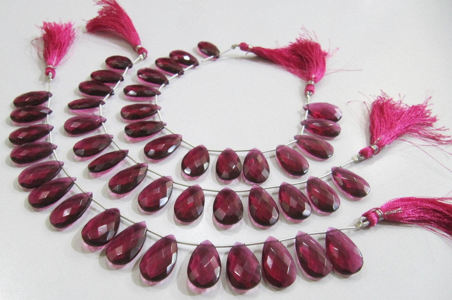 Natural Rubellite Pink Quartz Pear Shape Faceted Briolette Beads Size 12x20 mm Strand Size 8 Inches Long 15 Beads Per Strand Wholesale Rates