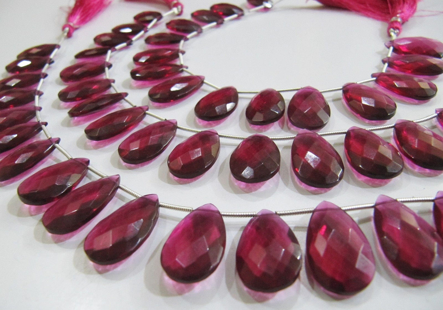 Natural Rubellite Pink Quartz Pear Shape Faceted Briolette Beads Size 12x20 mm Strand Size 8 Inches Long 15 Beads Per Strand Wholesale Rates