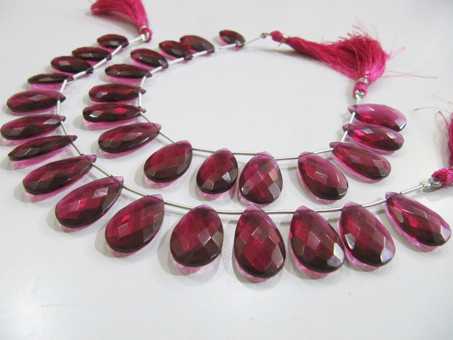 Natural Rubellite Pink Quartz Pear Shape Faceted Briolette Beads Size 12x20 mm Strand Size 8 Inches Long 15 Beads Per Strand Wholesale Rates