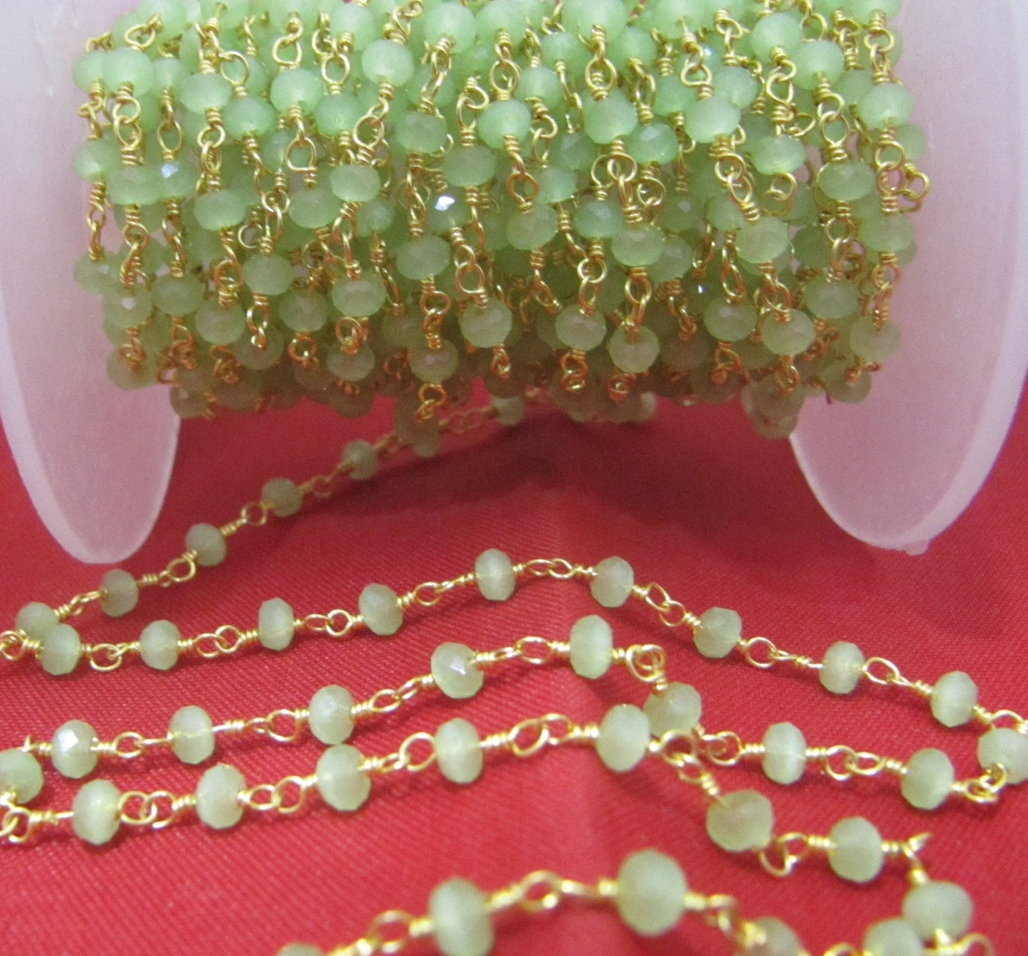 3 Ft-Green Chalcedony Rondelle Faceted Beaded Aati Chain 3mm Size Hydro Quartz Bead Chain Wholesale Prices gemstone chain