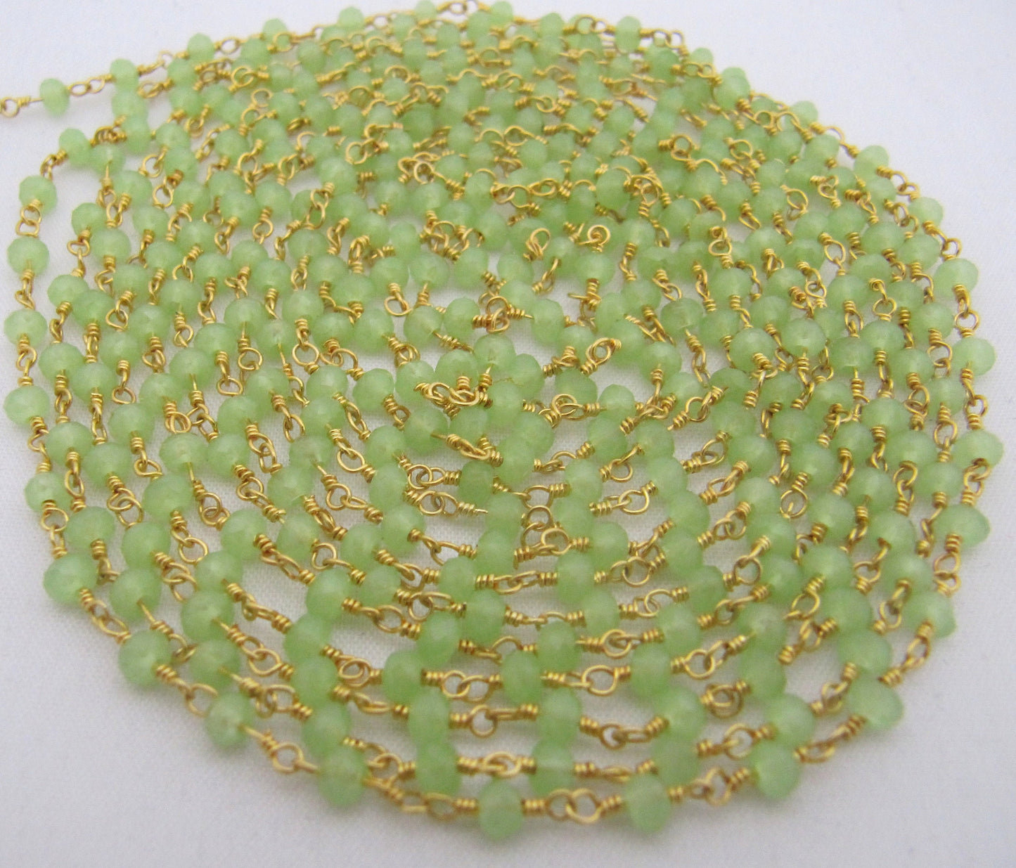 3 Ft-Green Chalcedony Rondelle Faceted Beaded Aati Chain 3mm Size Hydro Quartz Bead Chain Wholesale Prices gemstone chain