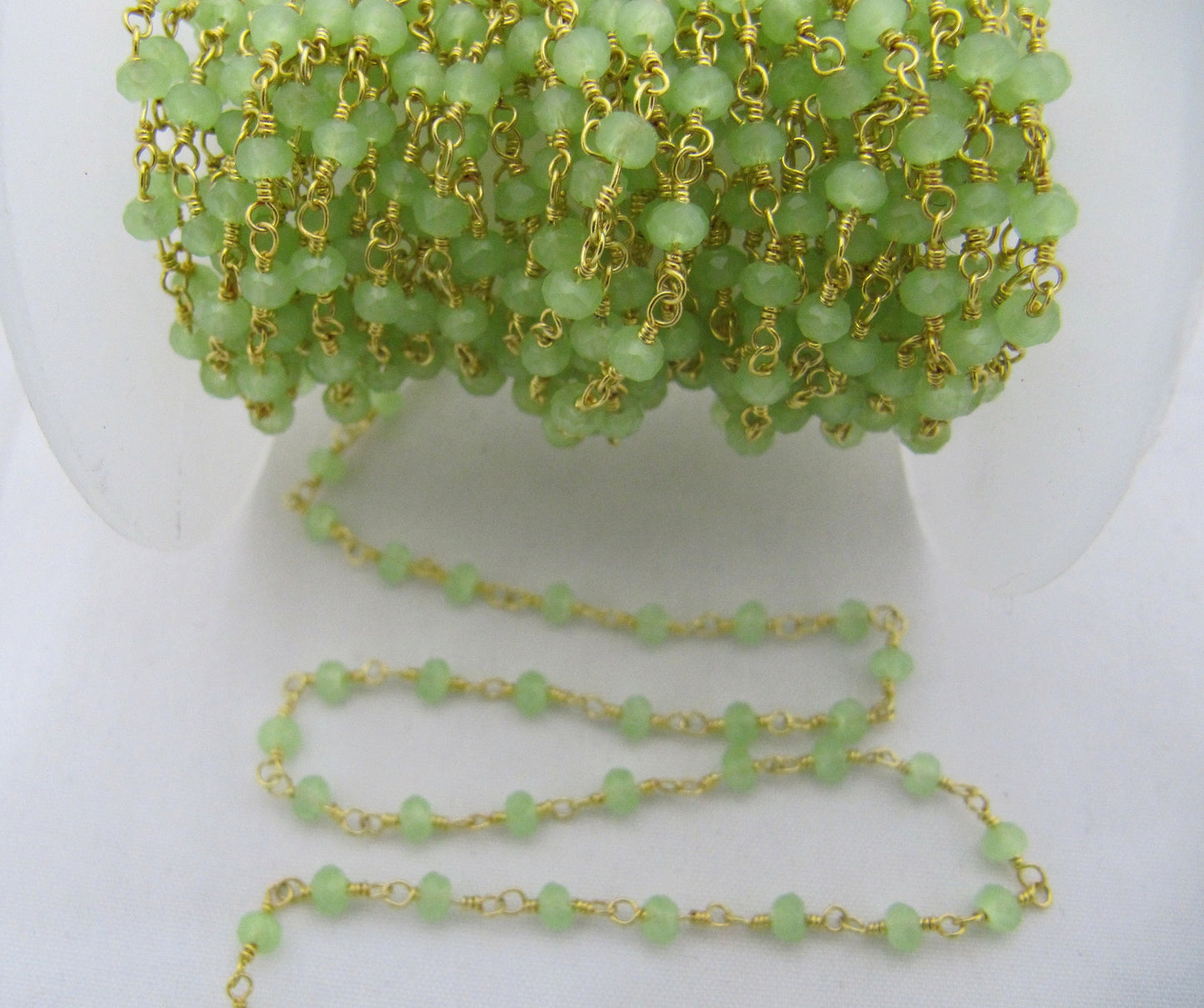 3 Ft-Green Chalcedony Rondelle Faceted Beaded Aati Chain 3mm Size Hydro Quartz Bead Chain Wholesale Prices gemstone chain