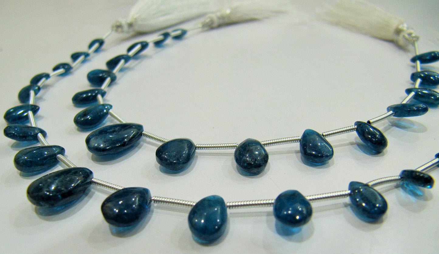 Natural Neon Apatite Pear Shape Plain Smooth 4x6mm To 5x7mm Blue Color Beads Strand 8 Inches Long Sold Per Strand