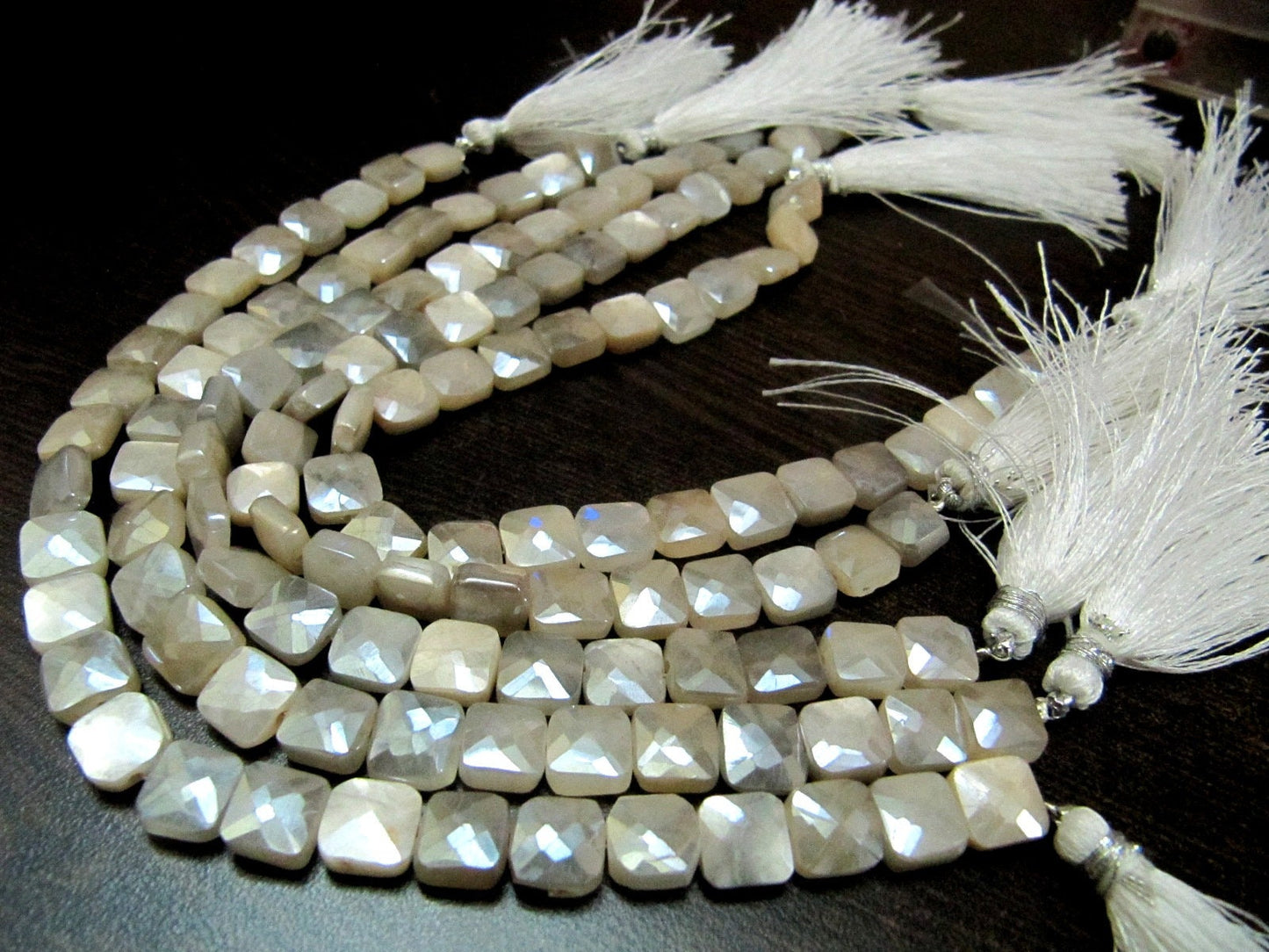 Natural Peach Moonstone Silver AB Mystic Coated Cushion Shape Faceted Beads 7-8mm Strand 8inch long High Quality Beads Wholesale prices