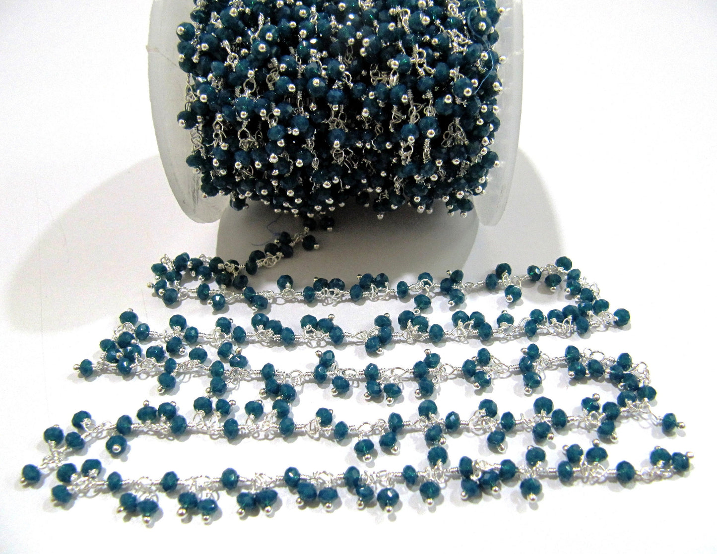 Neon Apatite Dangling Chain Rondelle Faceted 3-4mm Beaded Cluster Rosary Chain Wholesale Price Hydro Quartz Beads sold per FOOT