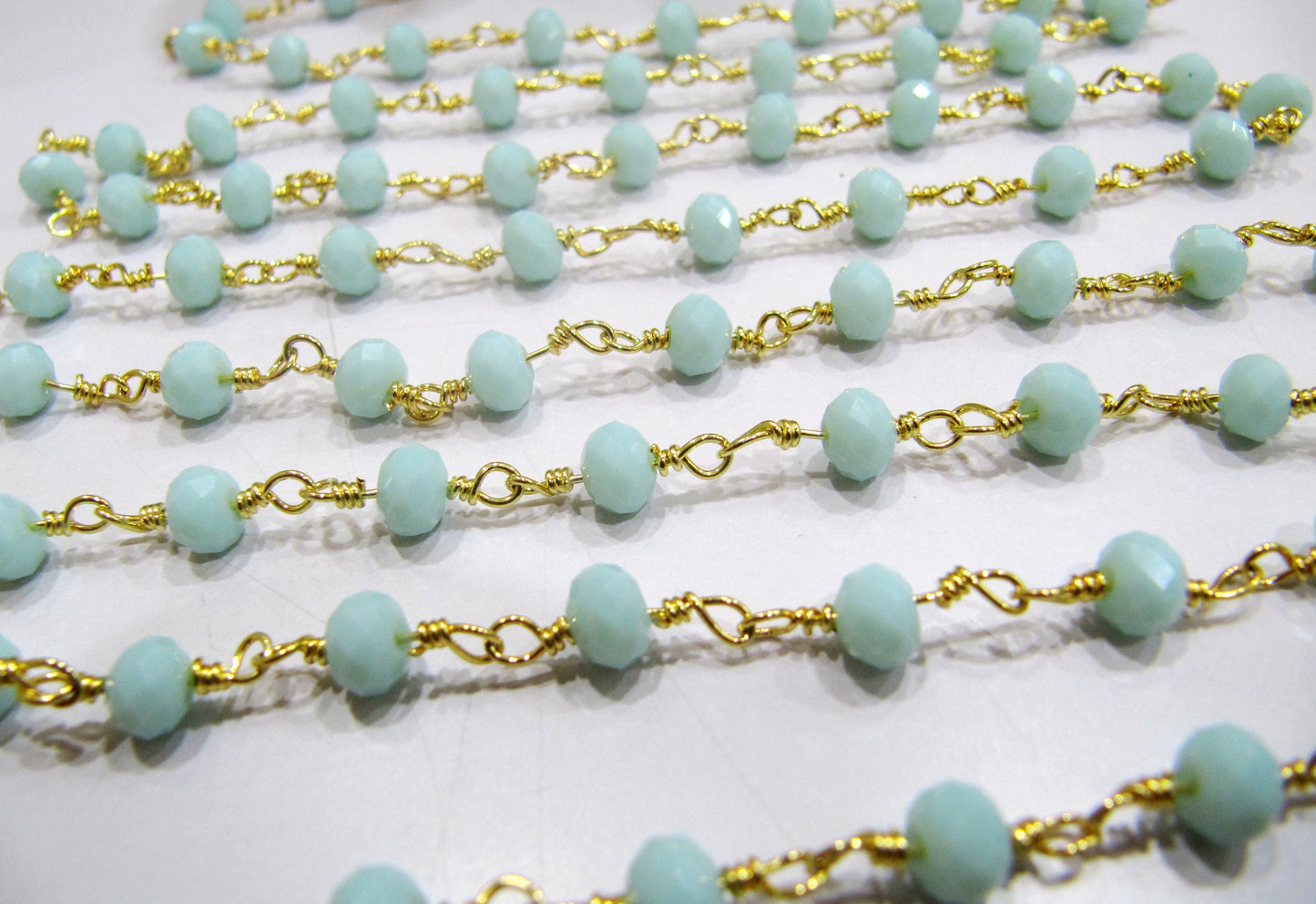 3 Feet- Light Amazonite Hydro Quartz Rosary Chain Rondelle Faceted Beaded 6mm Size Crystal Bead Chain Wholesale Prices