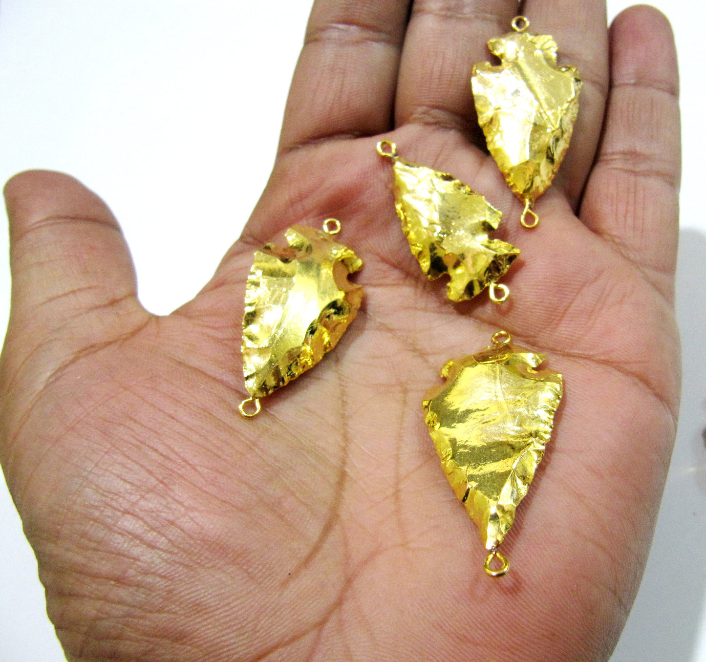 2 Pcs Set Natural Jasper Gemstone Full Gold Electroplated Double Loop Arrowhead Connector Charms Pendant Size 1 to 1.5 Inches Long