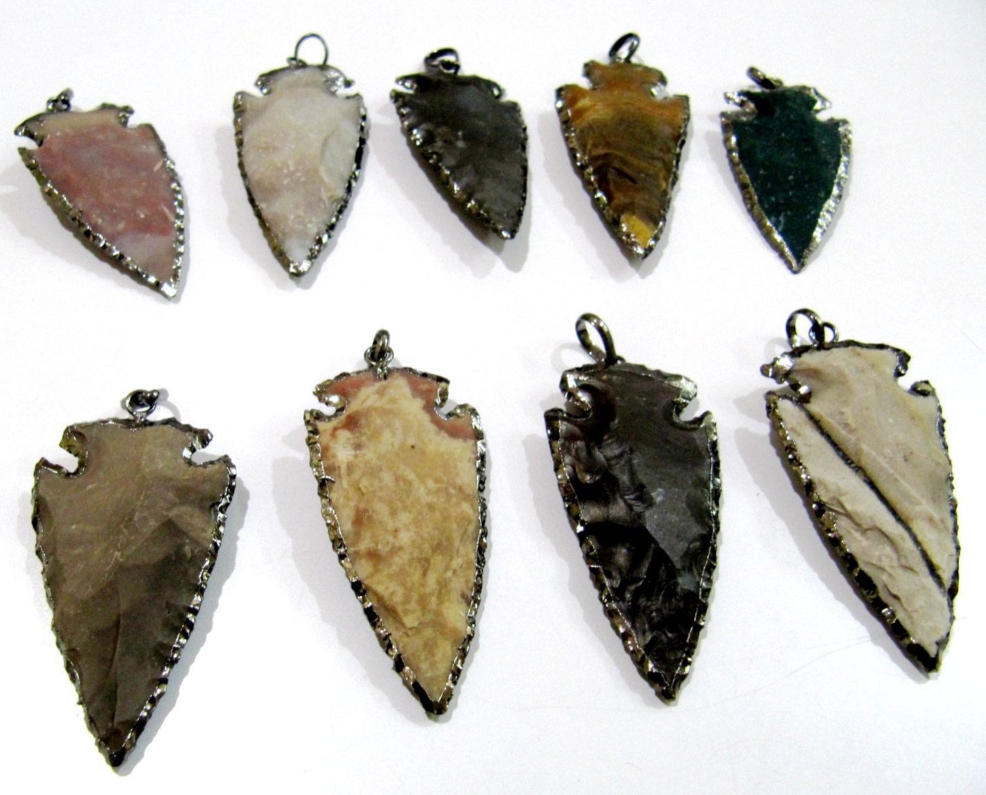 2 pieces Natural Jasper Black Oxidized Electroplated Edge Single Loop Arrowhead Connector Charms Pendant Size 2 to 2.5 Inches Long