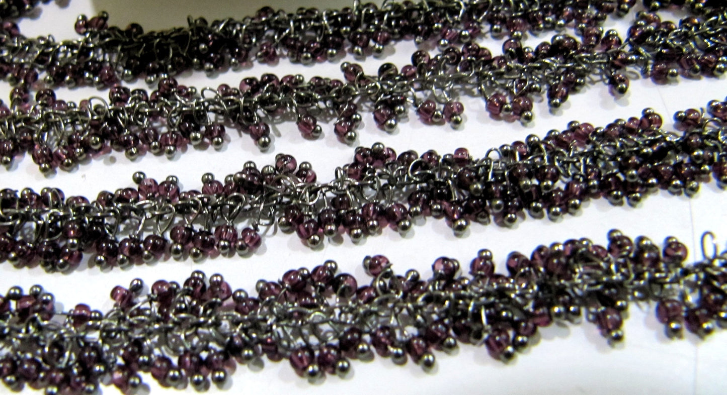 Amethyst Hydro Quartz Rondelle Plain Smooth Crystal 2mm Beads chain Grape Beaded Cluster Dangling Chain sold per foot
