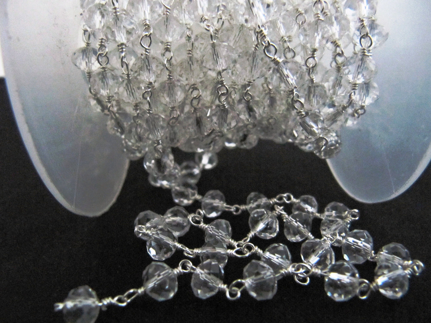 3 Ft- Crystal Quartz Rosary Rondelle Faceted Beaded 6mm Size Clear Quartz Bead Chain Wholesale Prices Jewelry Making Crystal Chain