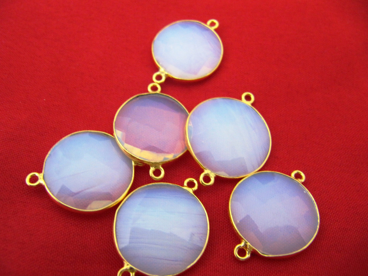 White Opalite Coin Shape Briolette Connector Double Loop Bezel Wholesale Prices Top Quality Jewelry Making charms sold per piece